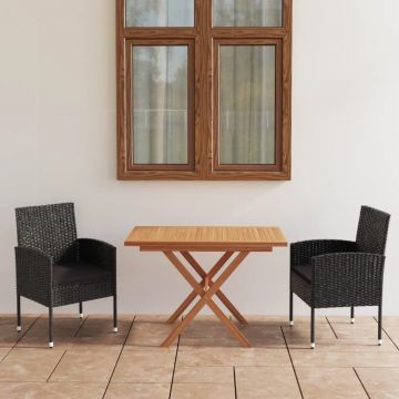 vidaXL Set mobilier grădină, 5 piese, negru, poliratan și lemn acacia