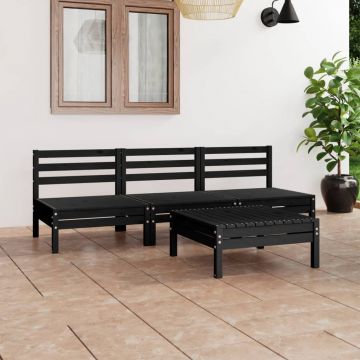 vidaXL Set mobilier de grădină, 4 piese, negru, lemn masiv de pin