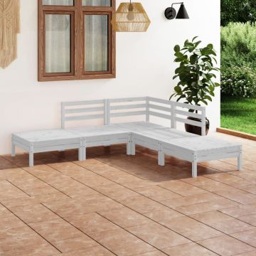 vidaXL Set mobilier de grădină, 5 piese, alb, lemn masiv de pin
