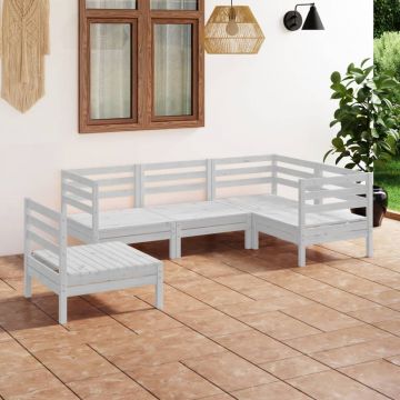 vidaXL Set mobilier de grădină, 5 piese, alb, lemn masiv de pin