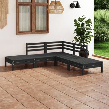 vidaXL Set mobilier de grădină, 5 piese, negru, lemn masiv de pin