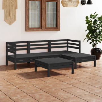 vidaXL Set mobilier de grădină, 5 piese, negru, lemn masiv de pin