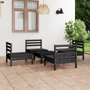 vidaXL Set mobilier de grădină, 5 piese, negru, lemn masiv de pin