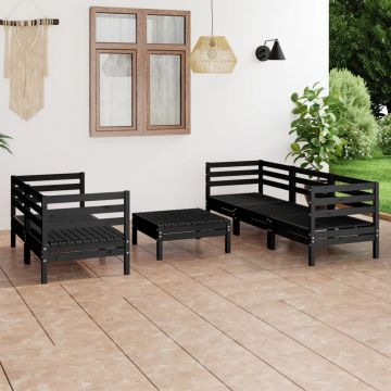 vidaXL Set mobilier de grădină, 6 piese, negru, lemn masiv de pin