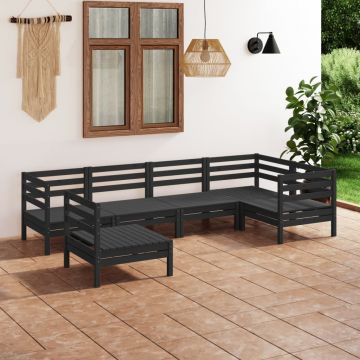 vidaXL Set mobilier de grădină, 6 piese, negru, lemn masiv de pin