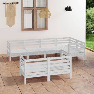 vidaXL Set mobilier de grădină, 7 piese, alb, lemn masiv de pin