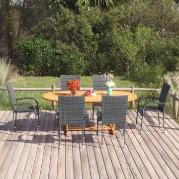 vidaXL Set mobilier de grădină, 7 piese, gri, poliratan