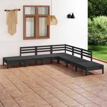 vidaXL Set mobilier de grădină, 7 piese, negru, lemn masiv de pin