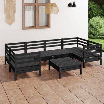 vidaXL Set mobilier de grădină, 7 piese, negru, lemn masiv de pin