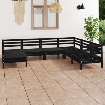 vidaXL Set mobilier de grădină, 7 piese, negru, lemn masiv de pin