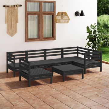 vidaXL Set mobilier de grădină, 7 piese, negru, lemn masiv de pin