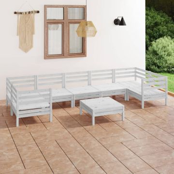 vidaXL Set mobilier relaxare grădină, 8 piese, alb, lemn masiv de pin