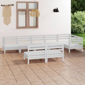 vidaXL Set mobilier de grădină, 8 piese, alb, lemn masiv de pin