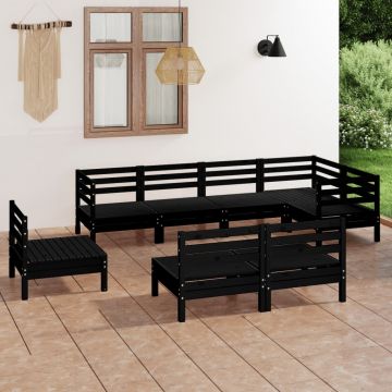 vidaXL Set mobilier de grădină, 8 piese, negru, lemn masiv de pin