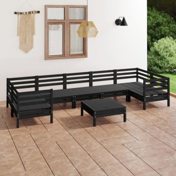 vidaXL Set mobilier de grădină, 8 piese, negru, lemn masiv de pin