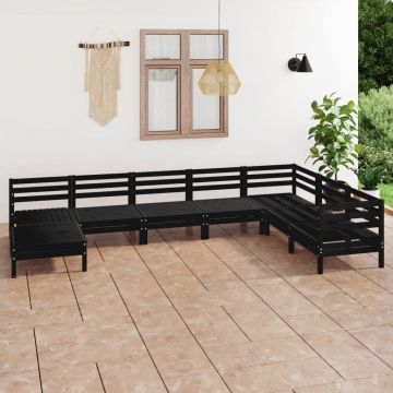 vidaXL Set mobilier de grădină, 8 piese, negru, lemn masiv de pin