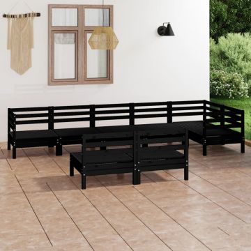 vidaXL Set mobilier de grădină, 8 piese, negru, lemn masiv de pin