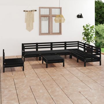 vidaXL Set mobilier de grădină, 8 piese, negru, lemn masiv de pin