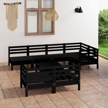 vidaXL Set mobilier de grădină, 8 piese, negru, lemn masiv de pin