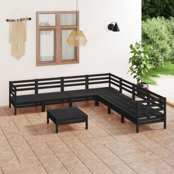 vidaXL Set mobilier de grădină, 8 piese, negru, lemn masiv de pin