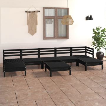 vidaXL Set mobilier de grădină, 8 piese, negru, lemn masiv de pin