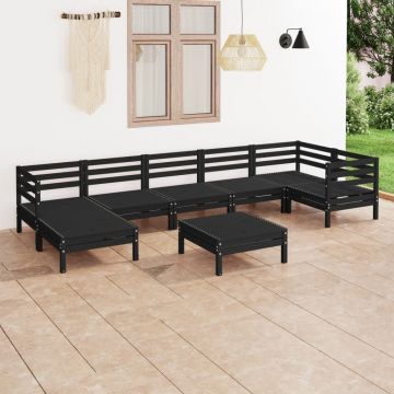 vidaXL Set mobilier de grădină, 8 piese, negru, lemn masiv de pin