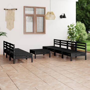 vidaXL Set mobilier de grădină, 8 piese, negru, lemn masiv de pin