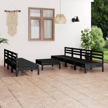 vidaXL Set mobilier de grădină, 8 piese, negru, lemn masiv de pin