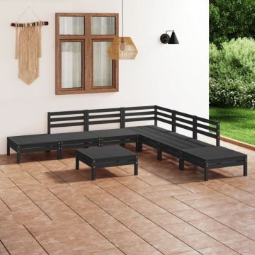 vidaXL Set mobilier de grădină, 8 piese, negru, lemn masiv de pin