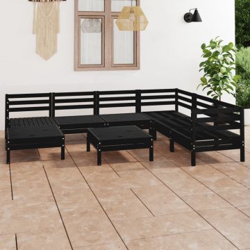 vidaXL Set mobilier de grădină, 8 piese, negru, lemn masiv de pin