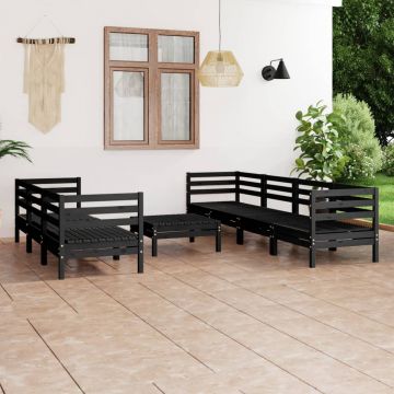 vidaXL Set mobilier de grădină, 8 piese, negru, lemn masiv de pin