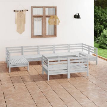 vidaXL Set mobilier de grădină, 9 piese, alb, lemn masiv de pin