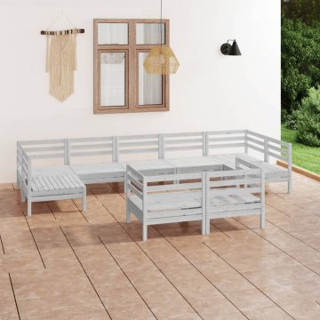 vidaXL Set mobilier de grădină, 9 piese, alb, lemn masiv pin