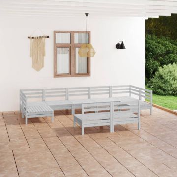 vidaXL Set mobilier de grădină, 9 piese, alb, lemn masiv de pin