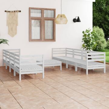 vidaXL Set mobilier de grădină, 9 piese, alb, lemn masiv de pin