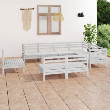 vidaXL Set mobilier de grădină, 9 piese, alb, lemn masiv de pin