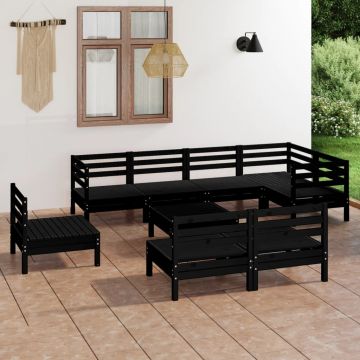 vidaXL Set mobilier de grădină, 9 piese, negru, lemn masiv de pin