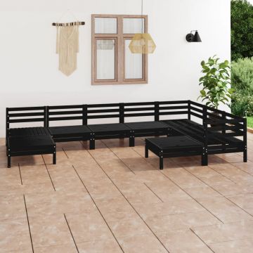 vidaXL Set mobilier de grădină, 9 piese, negru, lemn masiv de pin