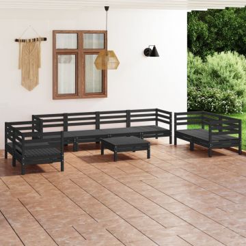 vidaXL Set mobilier de grădină, 9 piese, negru, lemn masiv de pin