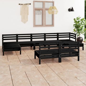 vidaXL Set mobilier de grădină, 9 piese, negru, lemn masiv de pin