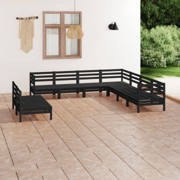 vidaXL Set mobilier de grădină, 9 piese, negru, lemn masiv de pin