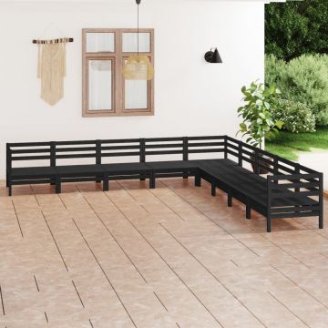 vidaXL Set mobilier de grădină, 9 piese, negru, lemn masiv de pin