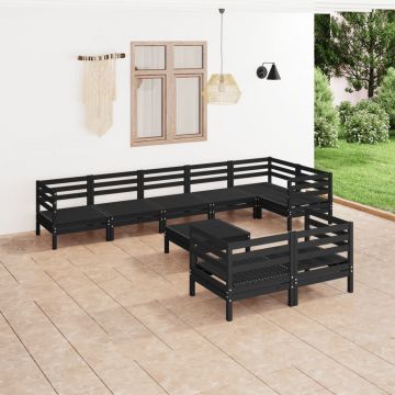 vidaXL Set mobilier de grădină, 9 piese, negru, lemn masiv de pin