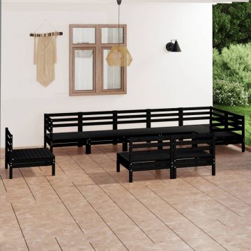 vidaXL Set mobilier de grădină, 9 piese, negru, lemn masiv de pin