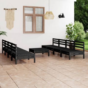 vidaXL Set mobilier de grădină, 9 piese, negru, lemn masiv de pin