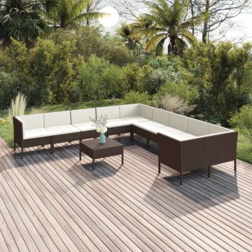vidaXL Set mobilier de grădină cu perne, 11 piese, maro, poliratan