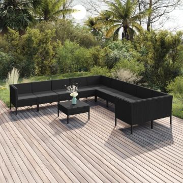 vidaXL Set mobilier de grădină cu perne, 11 piese, negru, poliratan