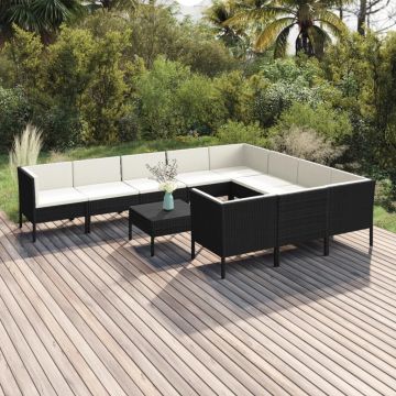 vidaXL Set mobilier de grădină cu perne, 11 piese, negru, poliratan