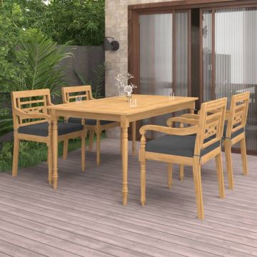 vidaXL Set mobilier de grădină cu perne, 5 piese, lemn masiv de tec