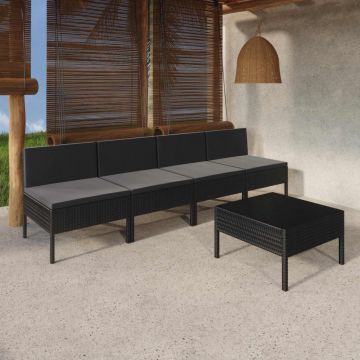 vidaXL Set mobilier de grădină cu perne, 5 piese, negru, poliratan